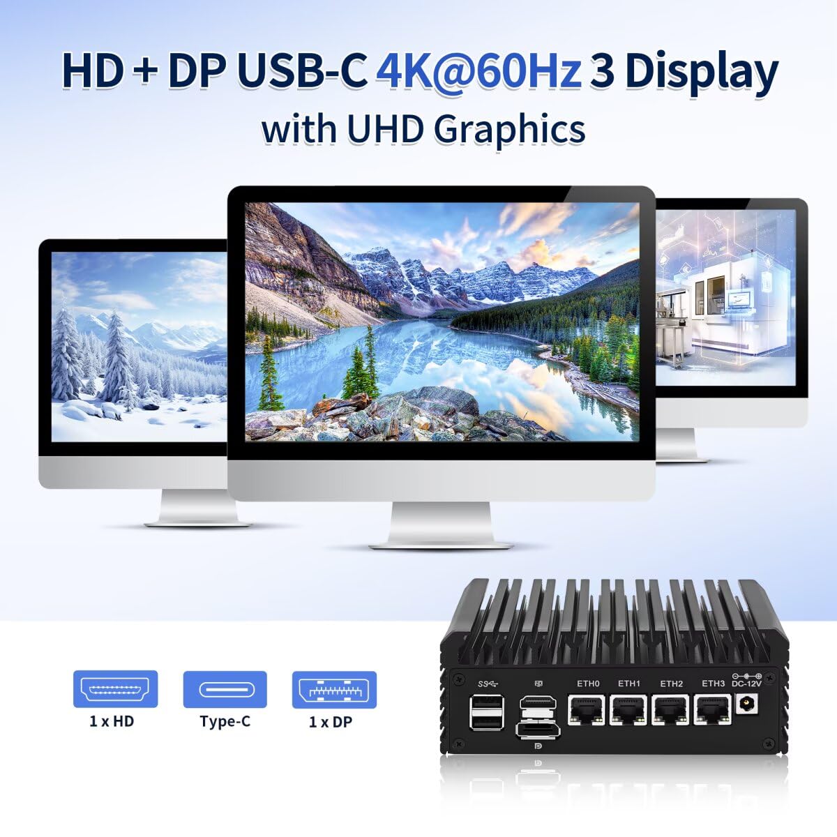 Mini PC Firewall N5105 Micro Application Computer Hardware, 4 × 2,5 GbE LAN, Barebone Dual-DDR4 RAM NVMe Slot, Triple Display, Slot TF, Compatibile con OPNsense/Proxmox/ESXi