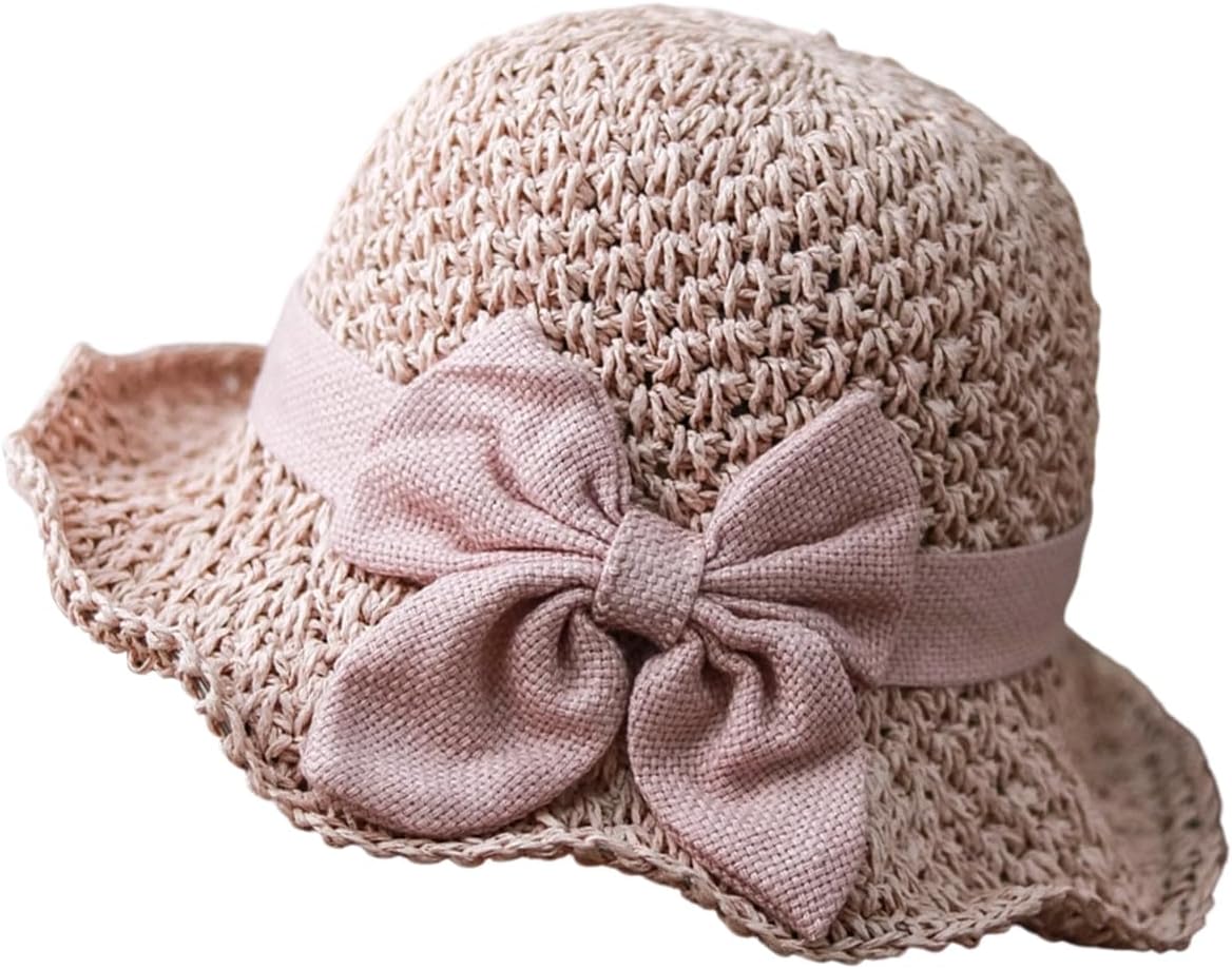 Fashionable Delicate Straw Bonnet Hat for Teens Women Adjustable Cord Wide Sun Visors Protects from Ray Security Sun Hat