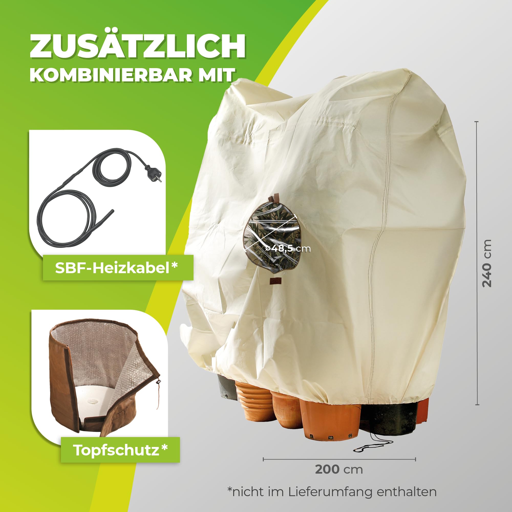 Bio Green Worek na rośliny doniczkowe z okienkiem "Jumbo – Window" z mikrowłókniny | worek chroniący rośliny przed mrozem, wiatrem, śniegiem, deszczem i wysychaniem | wys. 200 x szer. 240 cm