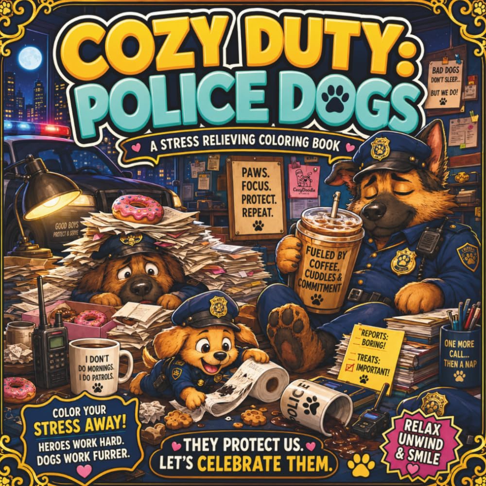 COZY DUTY: POLICE DOGS: A Funny and Cozy Coloring Book for Tired Officers and Everyday Heroes