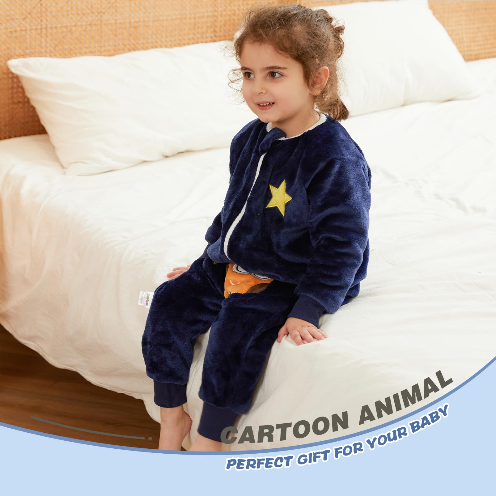 Monstoyo Sacco Nanna con Piedini Bambini Bambina, Invernale Flanella Pigiama Pagliaccetto Neonato, Maniche Lunghe & Gambe Separate Sacco a Pelo Cartone Tuta per Ragazze Ragazzi 0-6 Anni