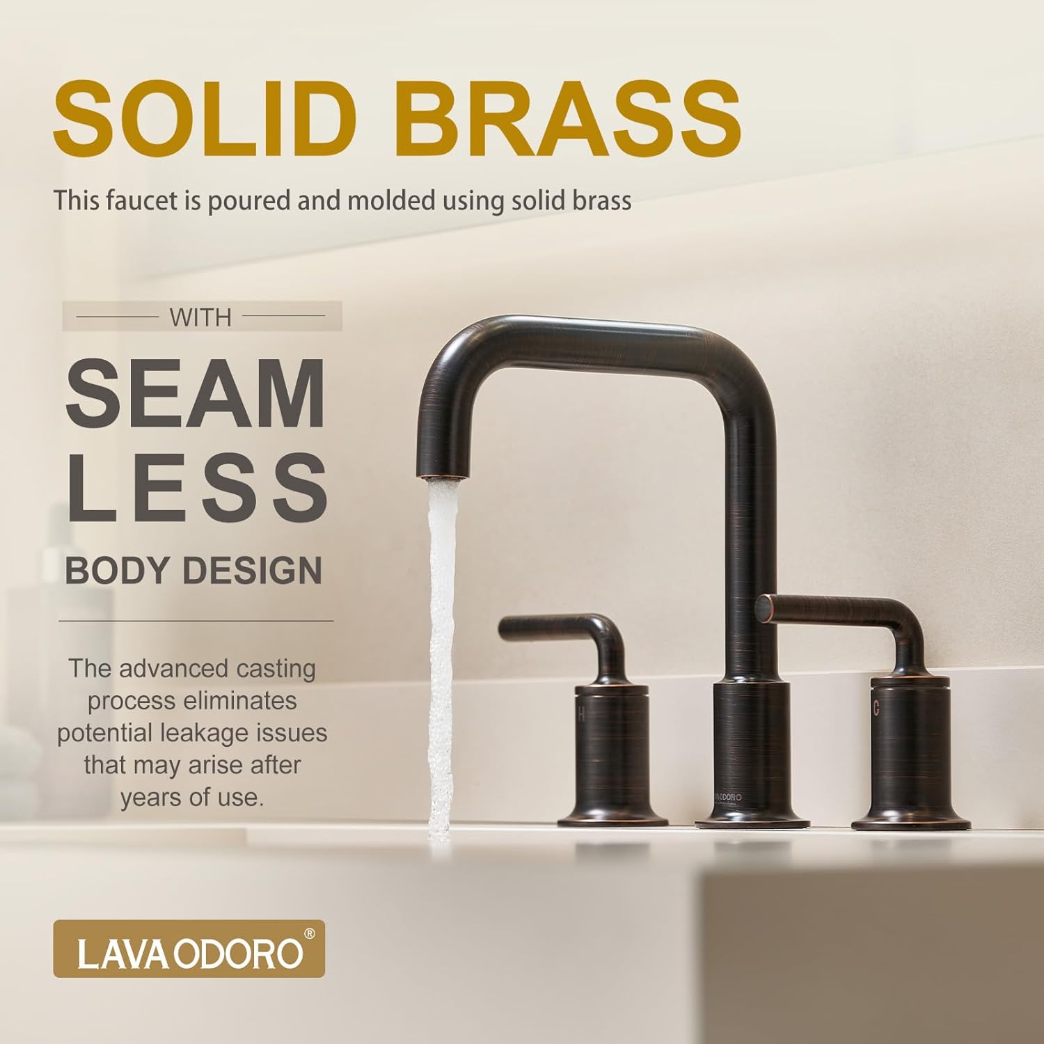 Oil Rubbed Bronze Bathroom Faucet, Lava Odoro 8 Inch Widespread Bathroom 3 Hole Faucet for Sink, Solid Brass 2 Handle with Pop Up Drain Supply Line, BF503-ORB
