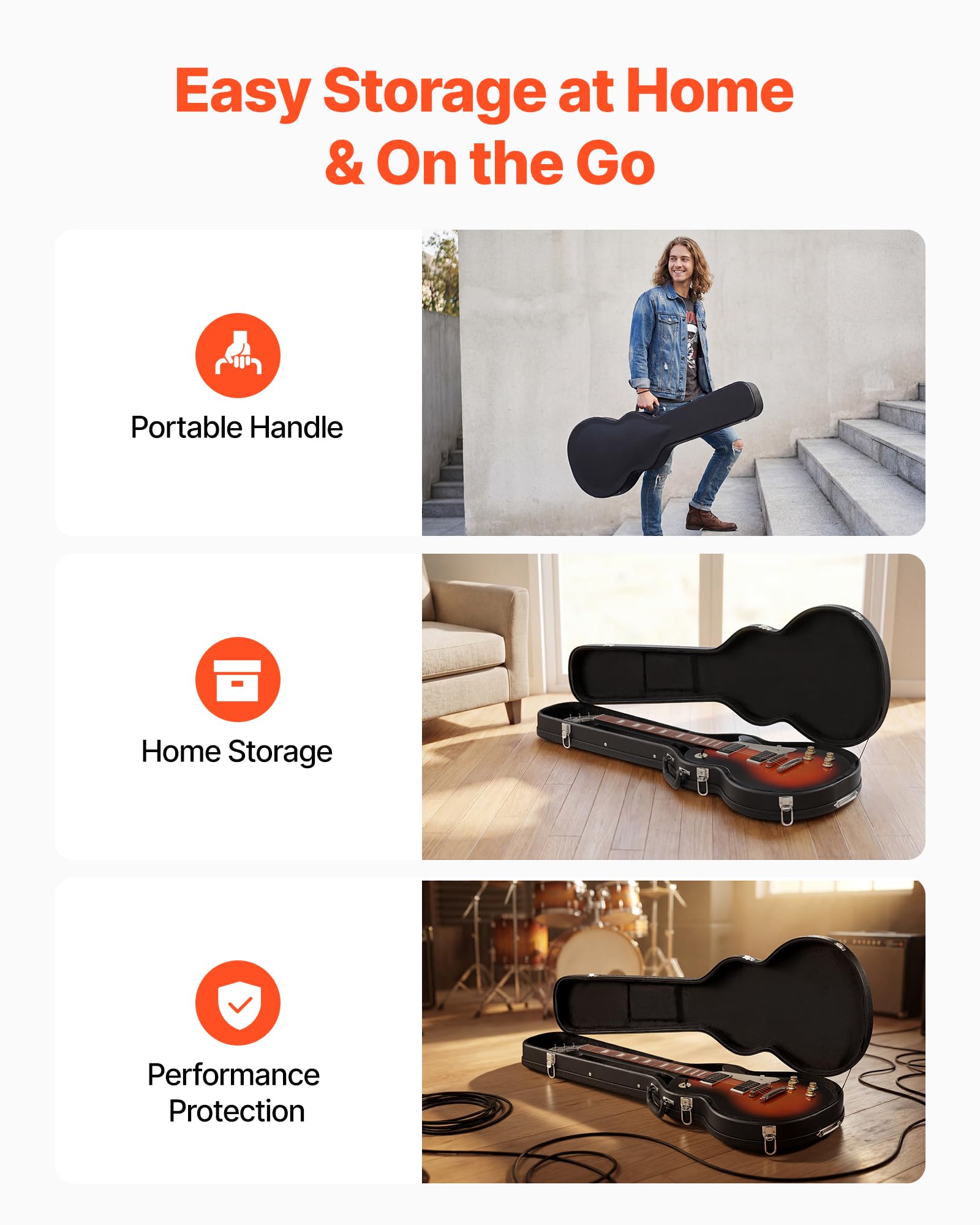 VEVOR Estuche para Guitarra Eléctrica de 39 Pulgadas 99,1cm Negro de Madera, para Guitarras Les Paul, con Cerradura, Inserto de Espuma, Llaves, Compartimento para Accesorios, Resistente al Desgaste