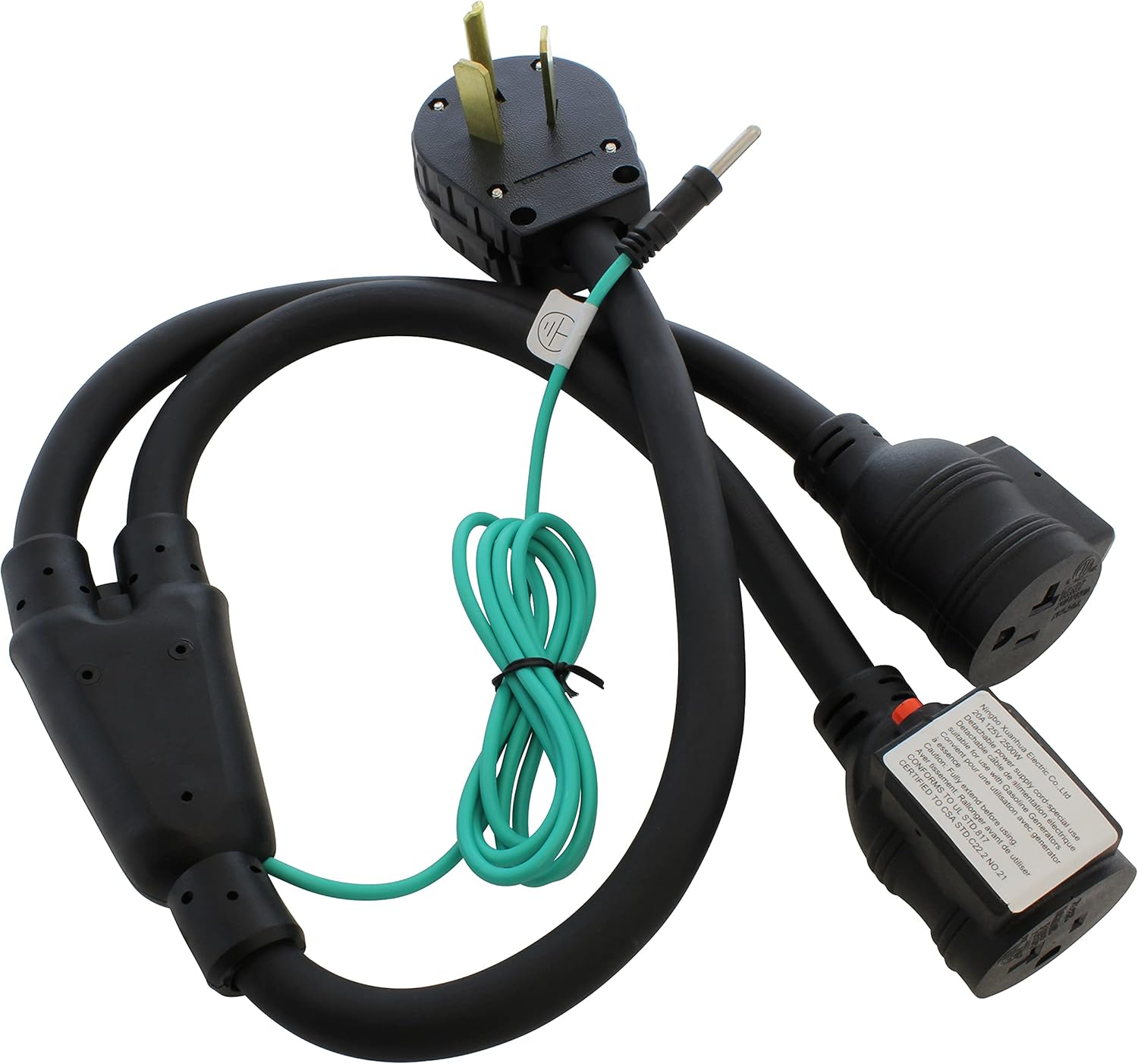 AC WORKS 30 Amp 3-Prong Dryer Wall Outlet Adapter (To (2) 15/20A Household W/Breaker)
