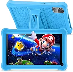 Tablet bambini 7 pollici con Controllo Parentale, Android 13, Schermo IPS, 8GB RAM 64GB ROM(256 GB Espandibile), WiFi, App Pre-installed, Doppia fotocamera, Tablet Educativo con Custodia (Blue)