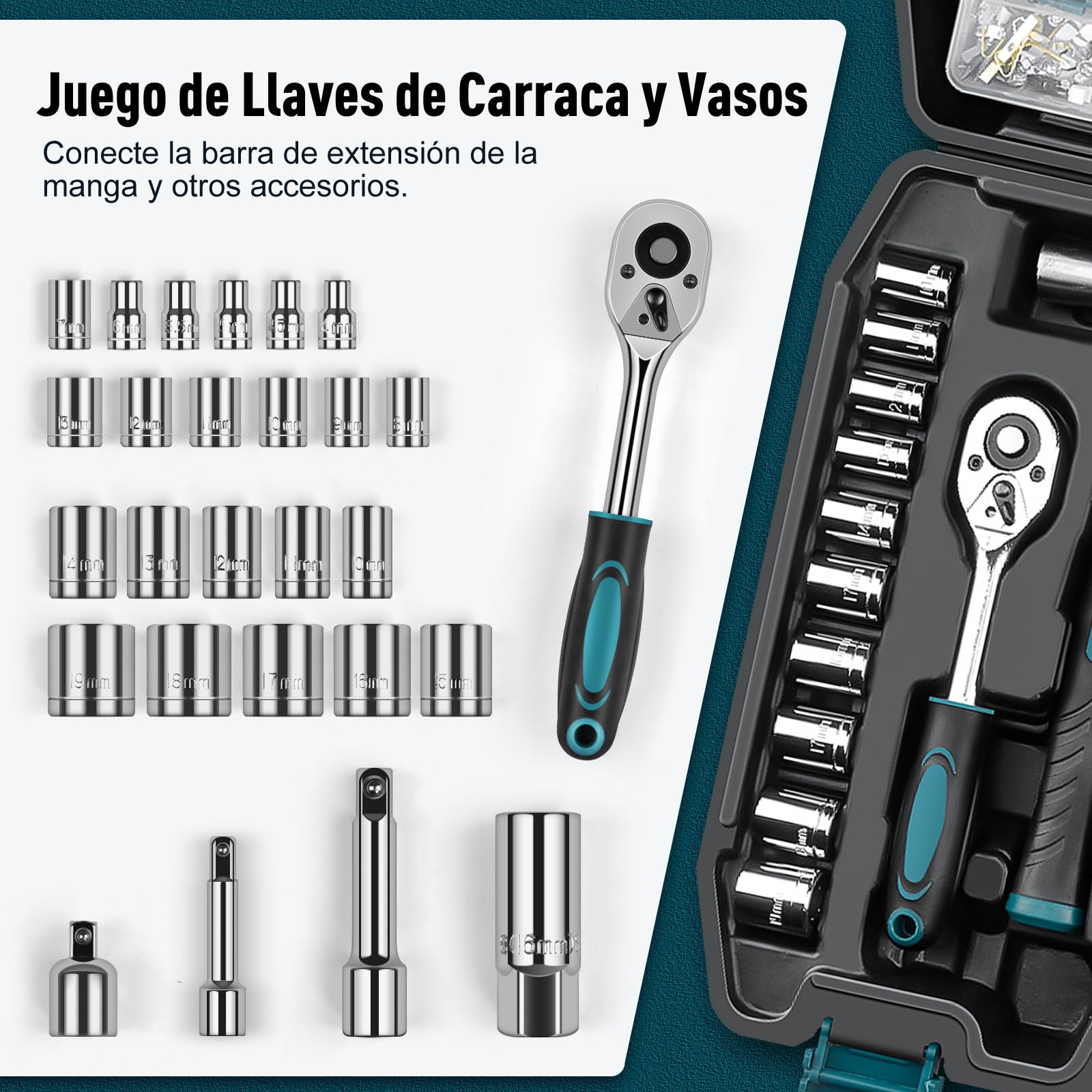 Sundpey Caja de Herramientas Completa 281 Piezas - Juego de Herramientas Portátil con Juego de Llaves de Trinquete Juego de Destornilladores Llaves Hexagonales Métricas, Alicates y Caja Herramientas