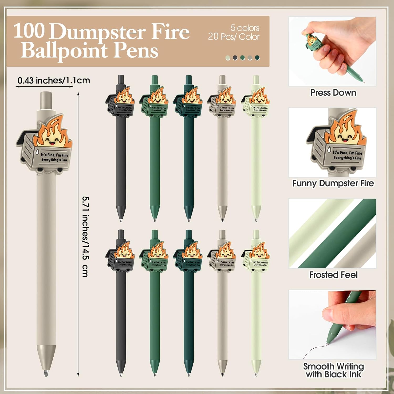 Sayglossy 100 Sets Dumpster Fire Gift Funny Employee Appreciation Gift Bulk Dumpster Fire Response Team Ballpoint Pens Emotional Support Bookmarks for Office Coworker Nurse Teacher Student Graduation