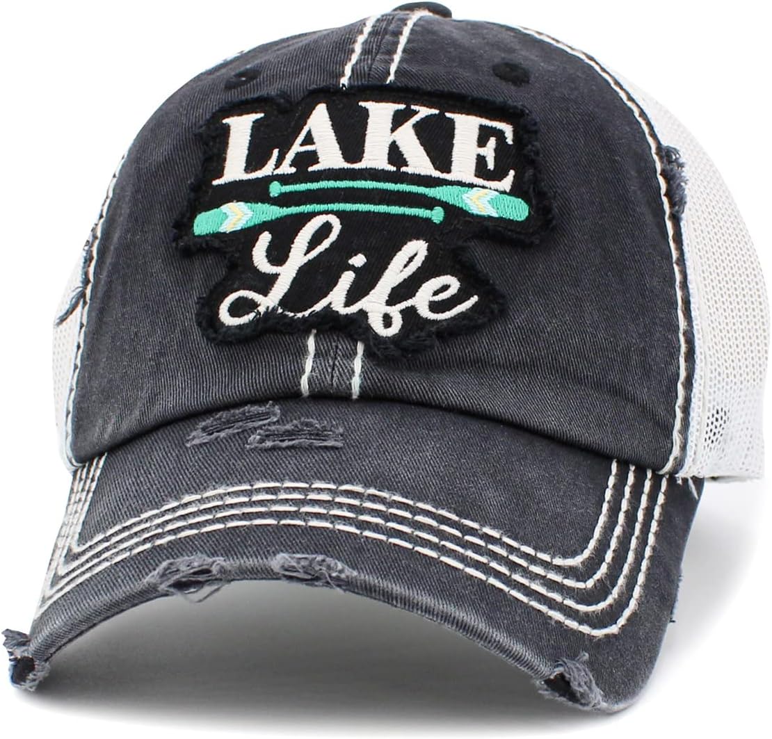 Vacation Beach Camping Womens Baseball Cap Distressed Vintage Unconstructed Embroidered Patch Hat