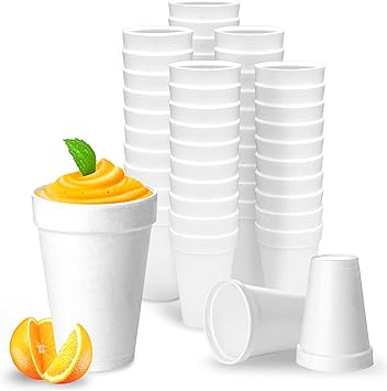 Shop Square 20 Oz Disposable Foam Cups 50 Pack, White Foam Insulates Hot & Cold Beverages, Made in the USA, To-Go Cups - for Coffee, Tea, Hot Cocoa, Soup, Broth, Smoothie, Soda, Juice
