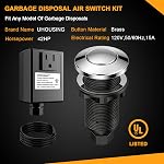 Élimination des ordures Air Kit d'interrupteur - UL Certifié, Bouton anti-sudge en laiton, Kit complet avec Air Adaptateur de tuyau & Cord, convient à toutes les éliminations (Chrome)