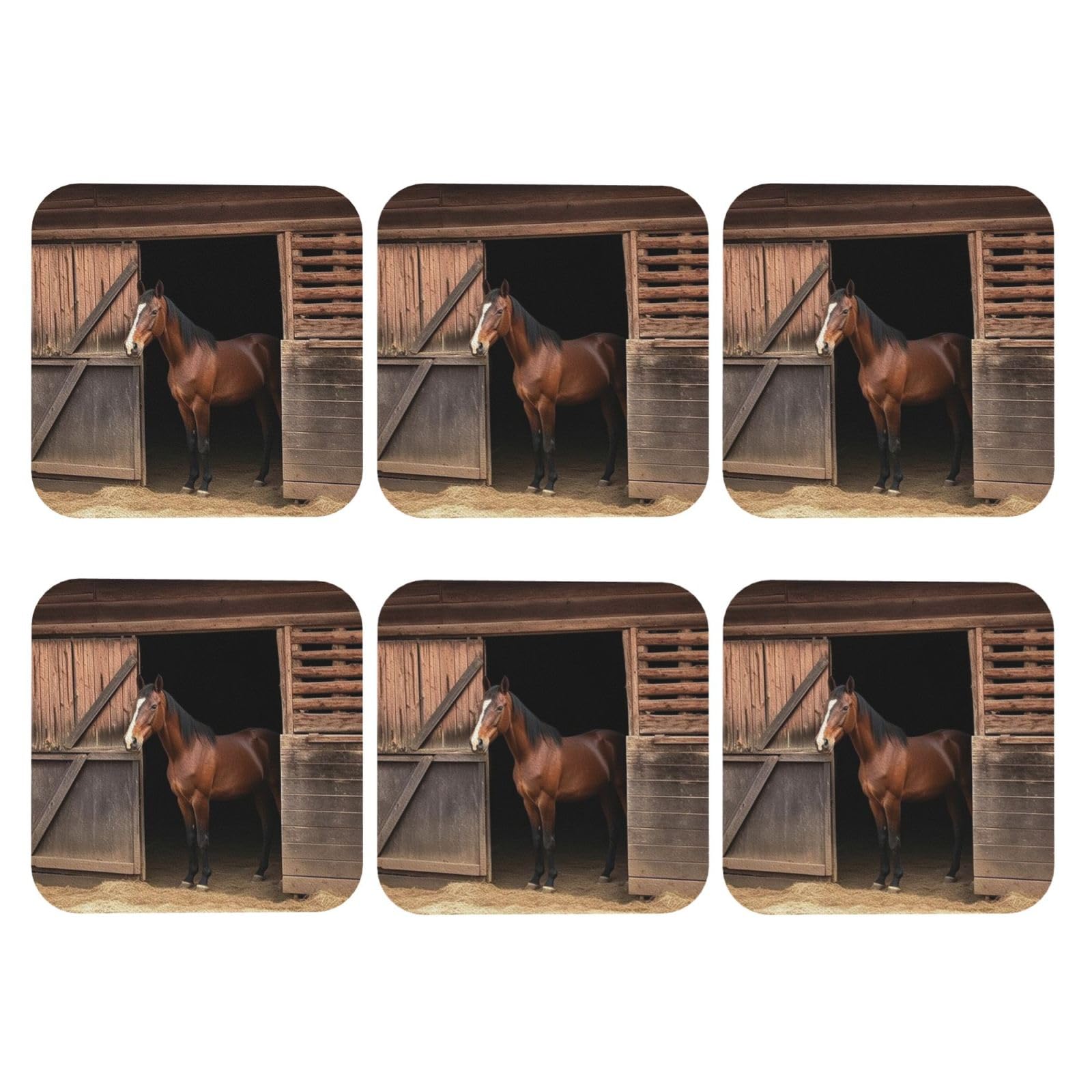 6Pcs PU Leather Coaster for Drinks, Barn Horse Cup Coastersr 4" Cup Mat Pad, Aesthetic Drink Coasters for Coffee Table, Square Coaster for Tabletop Protection