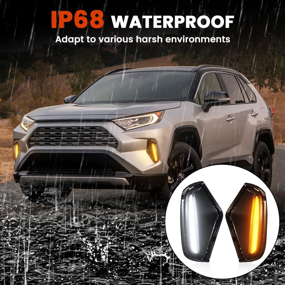 YCLL Fits for Toyo-ta RAV4 2019-2025 LE XLE Hybrid SE XSE DRL Daytime Running Lights Amber Turn Signal Fog Lamps Assemblies,2 Pack