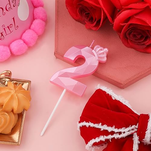 Miniatura 4 de Vela con números, vela de cumpleaños de 2.95 pulgadas, vela de pastel 3D, corona rosa, velas de cumpleaños para niñas, decoración para fiesta de