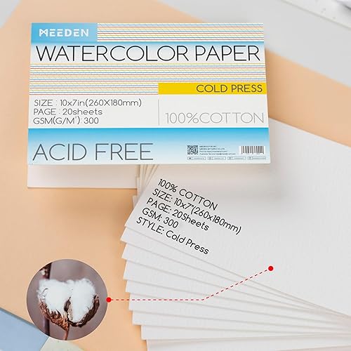 Miniatura 8 de MEEDEN Bloque de papel de acuarela, bloc de papel de acuarela 100% algodón de 20 hojas, 140 libras10.58 oz, papel de arte sin ácidos para acuarela,