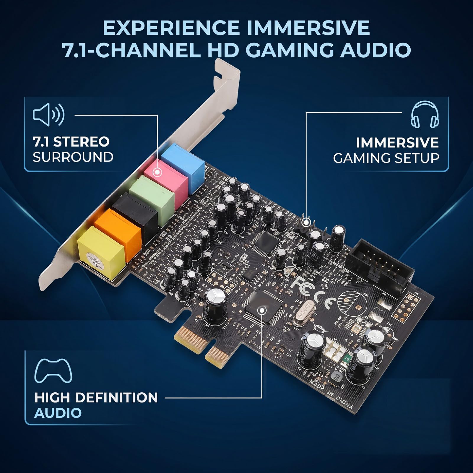 Scheda 7.1, Scheda Surround Stereo HD PCIe X1 per PC con Chip CM6212, Supporto 7/8/8.1/10/11 32 64 Bit