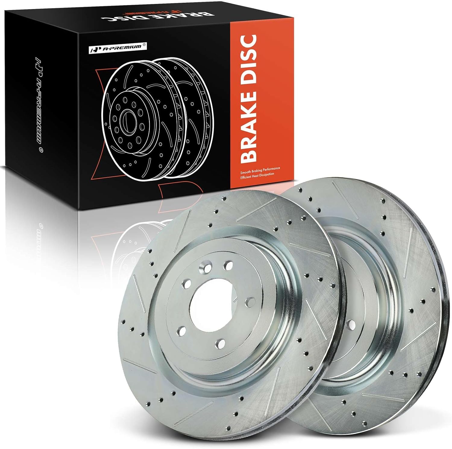A-Premium 14.37 inch (365mm) Rear Drilled and Slotted Disc Brake Rotors Compatible with Select Land Rover Models - Range Rover 2013-2019, Range Rover Sport 2014-2020, Discovery, Defender 90, 2-PC Set