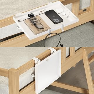 Bedside Shelf Foldable, Metal Clip-On Bunk Bed Table Shelf for Top Bunk Heavy Duty Bed Side Table Tray for College Dorm Room Essentials, Loft Nightstand Organizer Tray with 1 Cord Hole(White) - Amazon product rated Grade A