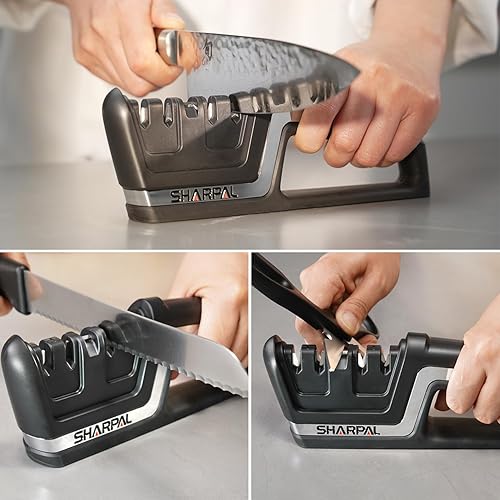 Miniatura 6 de SHARPAL 104N - Afilador de cuchillos y tijeras de cocina profesional 5 en 1, herramienta de afilar para cuchillos rectos y dentados, reparación