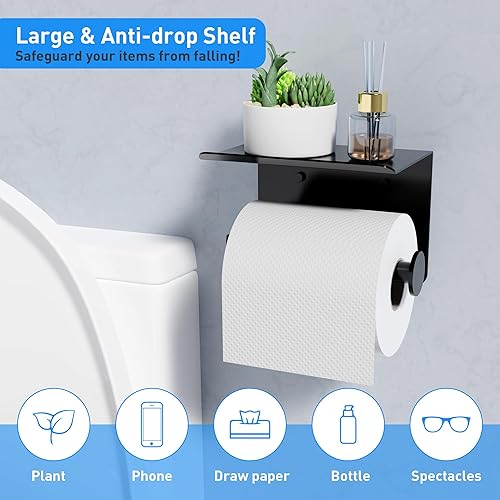 Miniatura 2 de LELIZAZA Soporte de papel higiénico autoadhesivo con estante para teléfono, soporte de rollo de papel higiénico montado en la pared, se adapta a