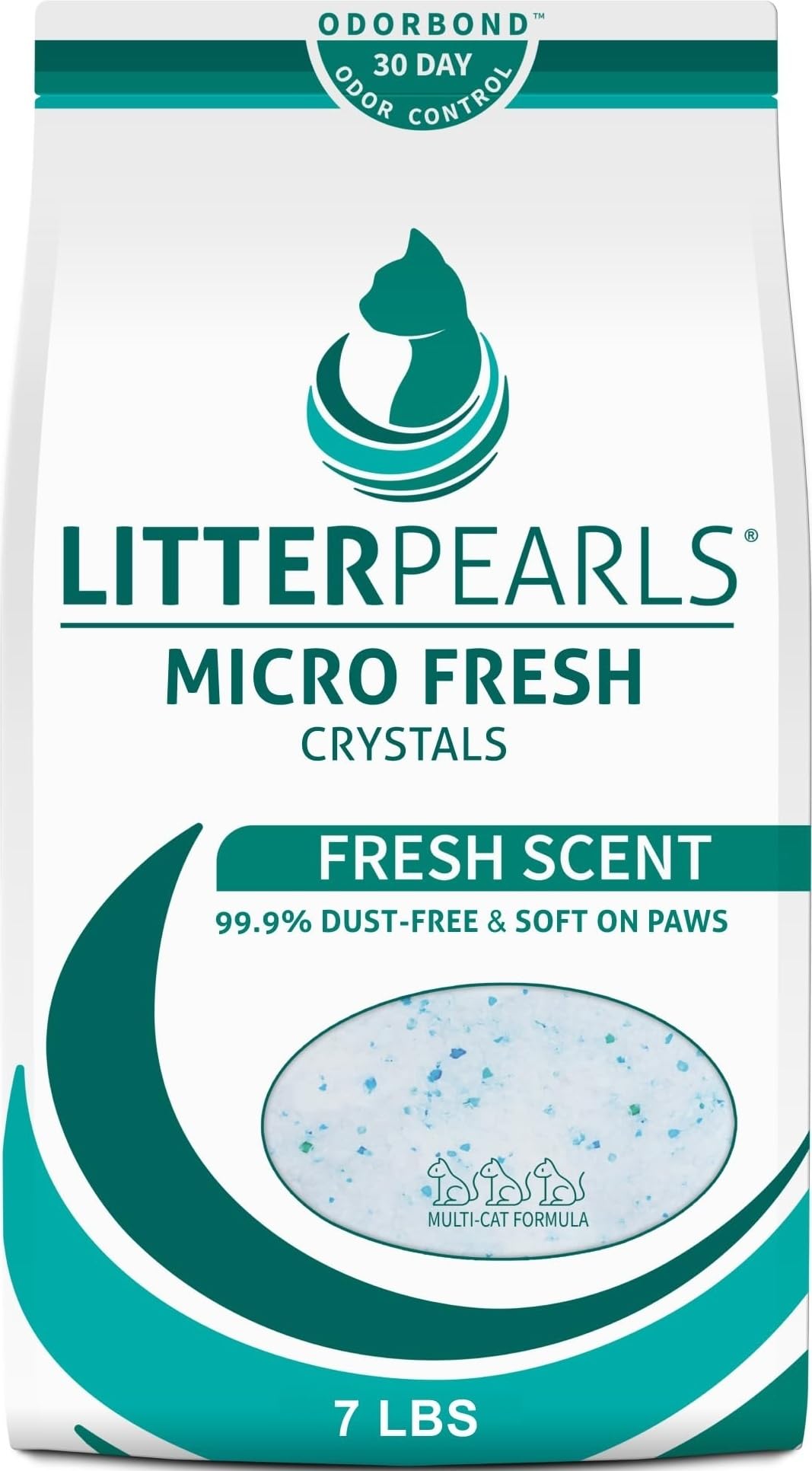 Litter Pearls Micro Fresh 10609 Litière pour Chat en Cristal Non agglomérante avec odorbond, 3,2 kg, Cristaux Blancs, Transparents et Bleus