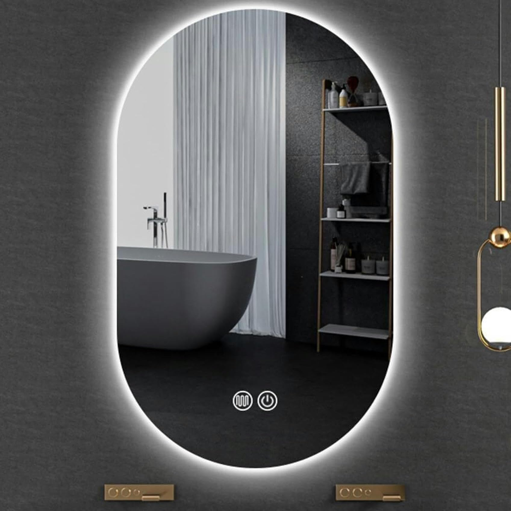 Miroir de bain ovale LED antibuée avec éclairage réglable 3 tons pour mur de salle de bain