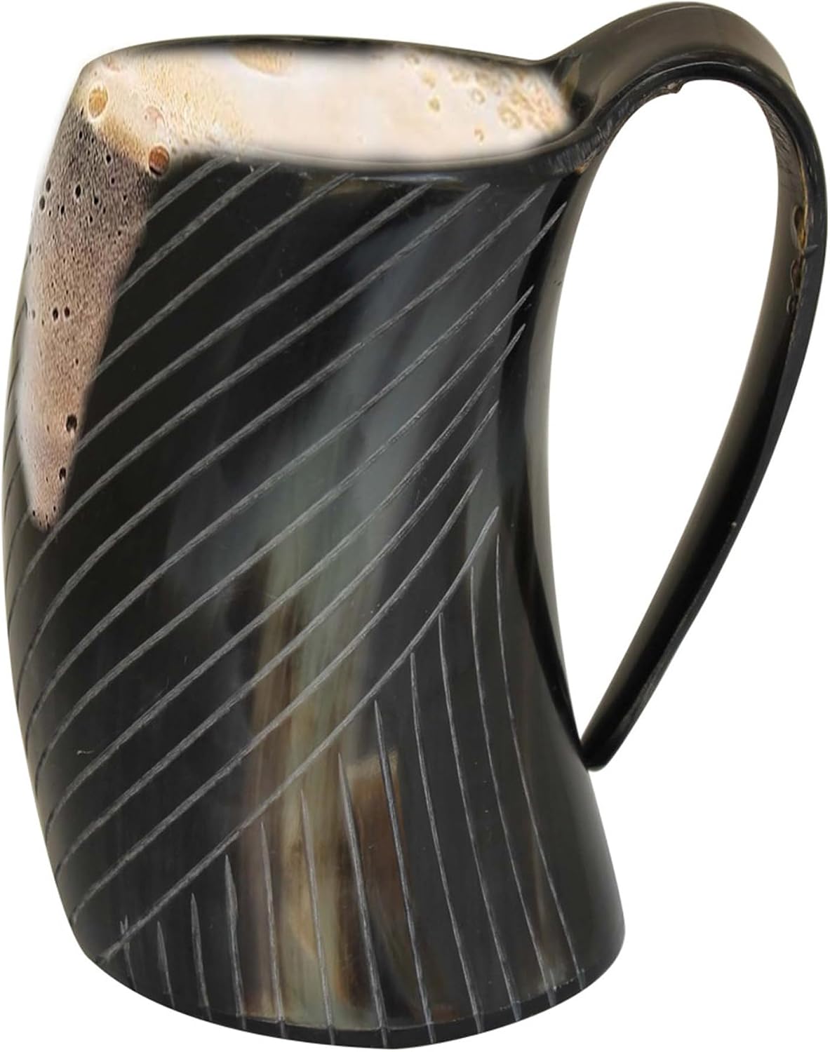 Armory Replicas™ Mabon Red Stained Horn Tankard with Carved Lines – 22-26 oz Natural Drinking Mug