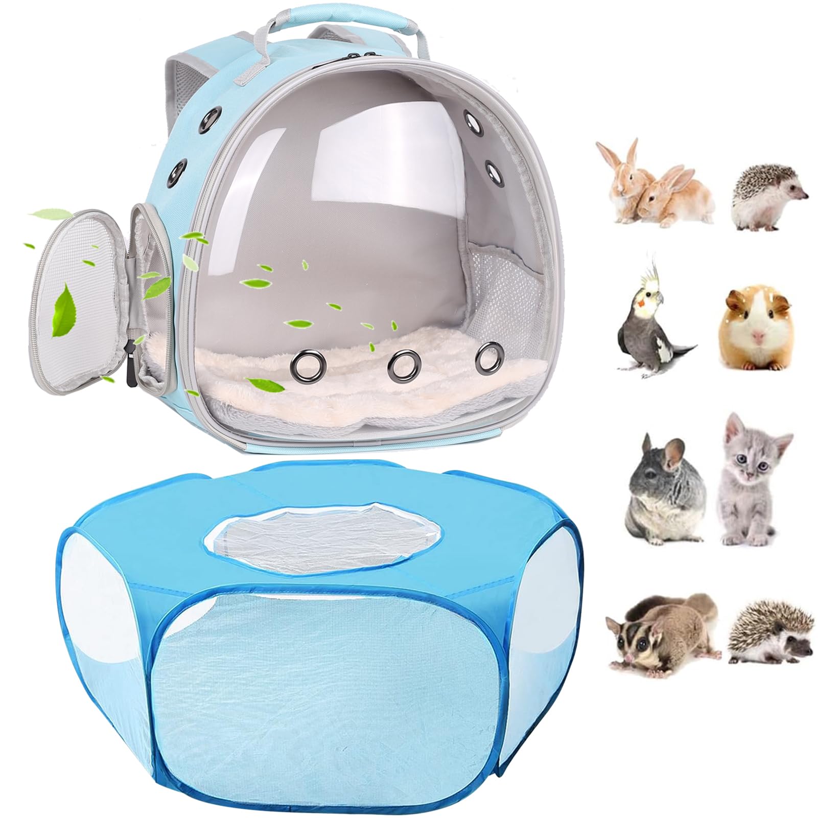 2-Pack Guinea Pig Carrier Backpack and Playpen with Lid, Breathable Pet Playpen Pop Open Exercise Fence, Portable Small Animal Cage for Rabbits, Chinchillas, Squirrel, Lizard, Sugar Glider