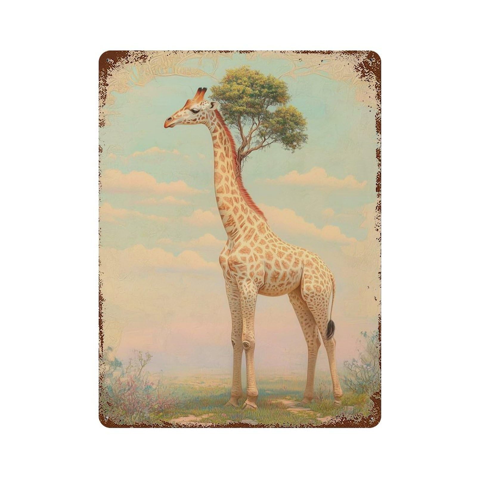 Fantasy Giraffe Animal Rusty Metal Tin Sign 15.7"x11.8", for Shed, Workshop And Garage Wall Decor, Shabby Chic Decor