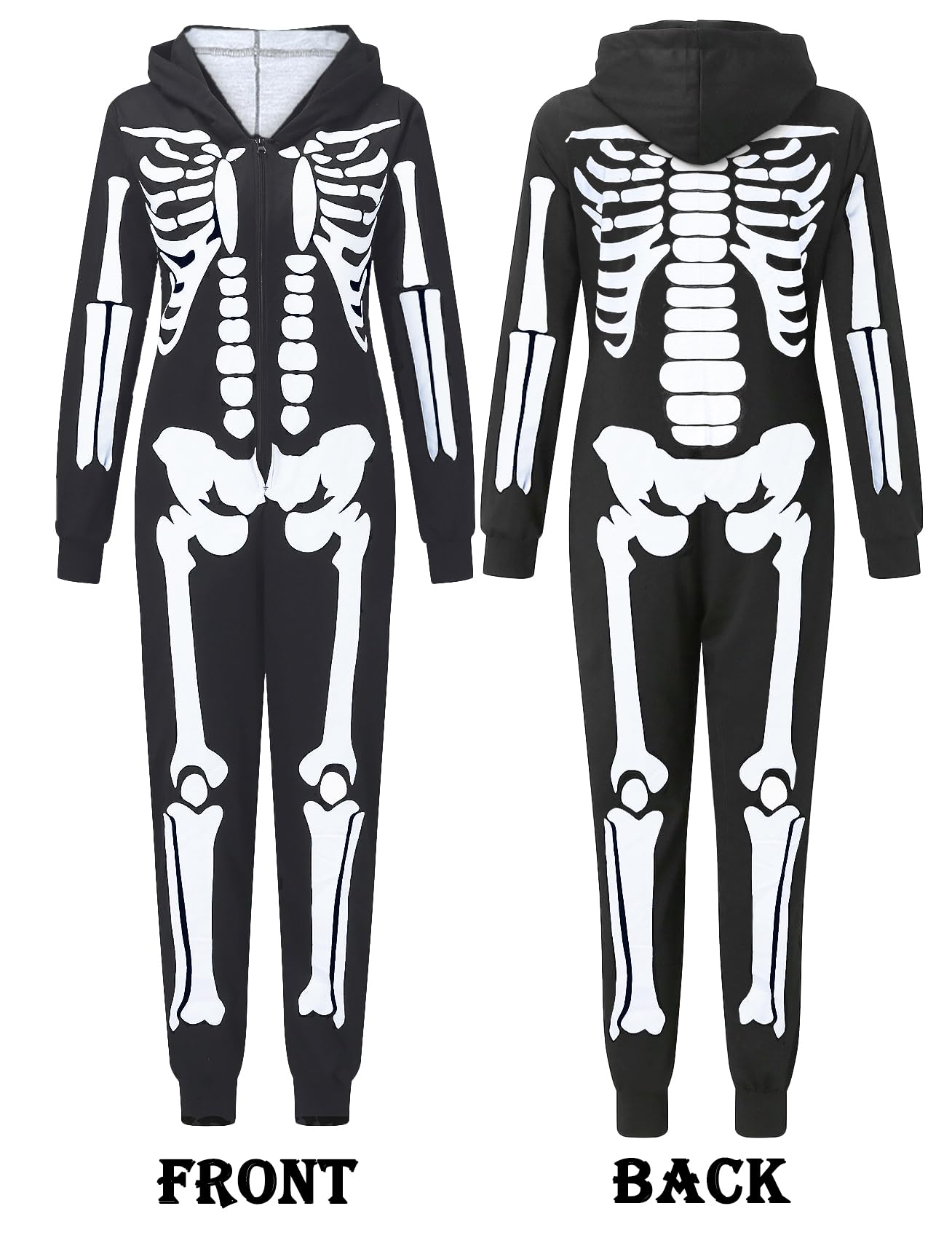 CYCLAMEN Disfraz de Halloween para adultos, parejas, esqueleto, calabaza, enterizo, pijama con capucha, para mujeres, hombres y familia
