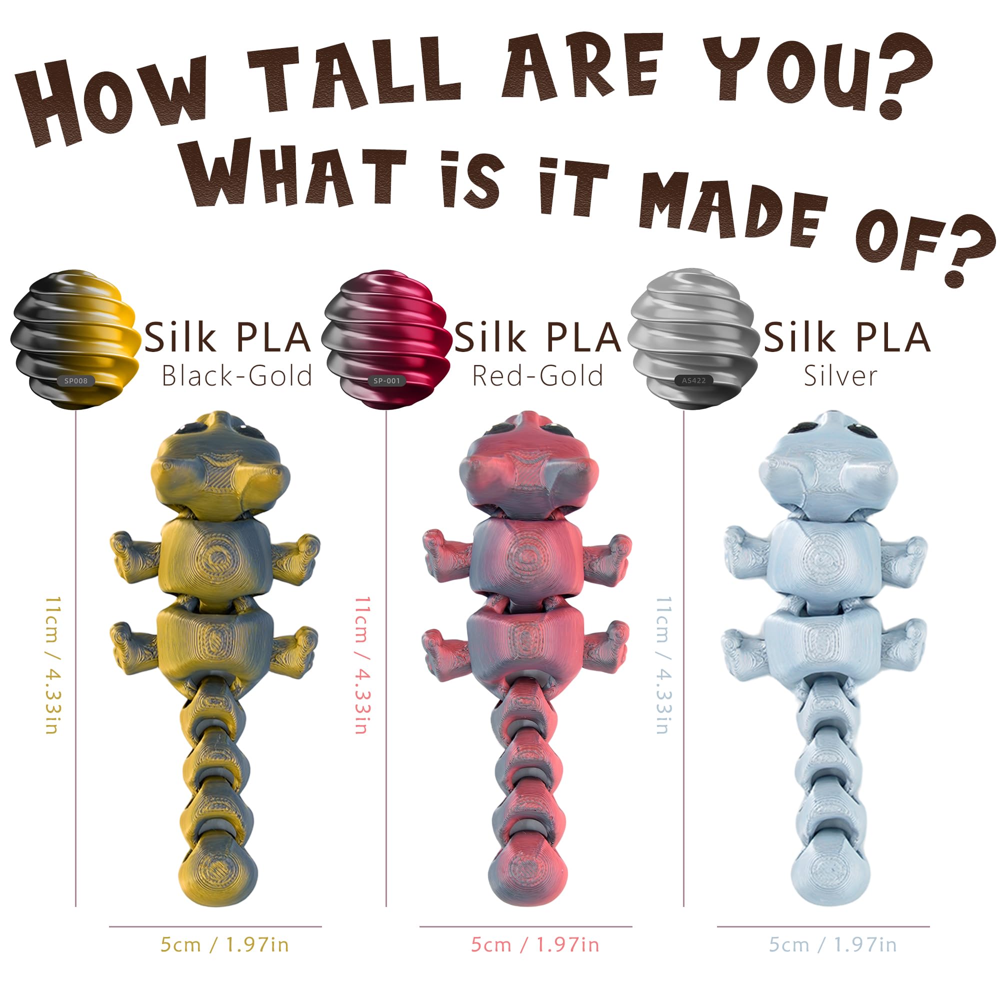 3D Printed Cat Articulated Animals Accessories Art Flexi Cute Stuff, 3 Pcs Gold Red Silver Black Sensory Fidget for Cat Lovers - Image 2