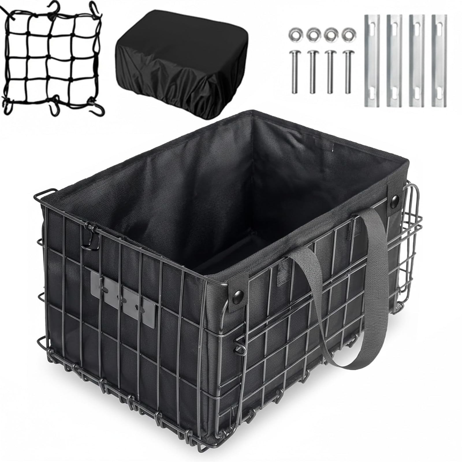 Universal Folding Bike Basket with PU Liner Bag – Waterproof Cover & Cargo Net | Front/Rear Mount Bicycle Basket for Adults – Rear Bike Basket for