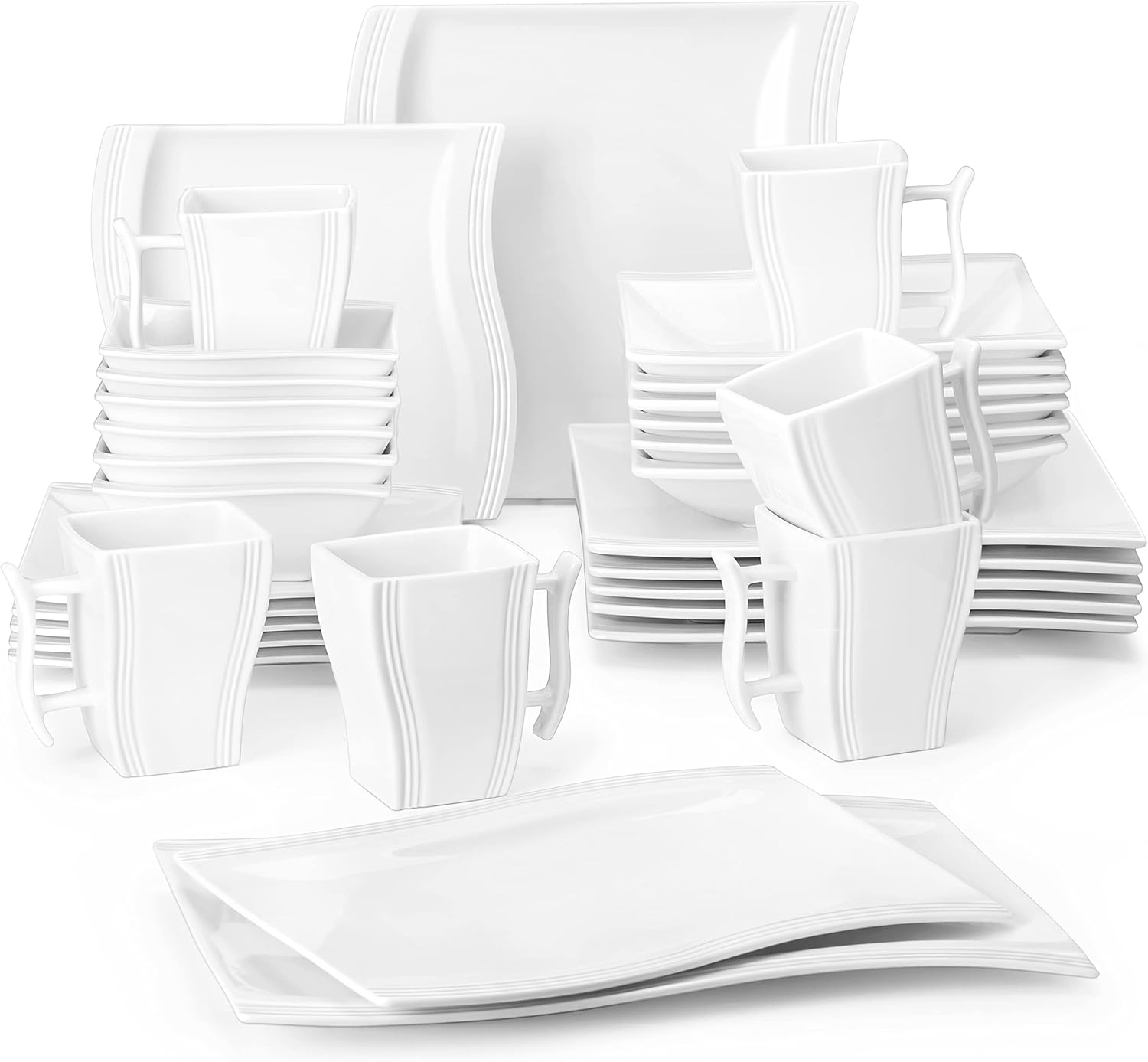 MALACASA Plates and Bowls Set, 32Piece Dinner Sets with 6Piece Dinner