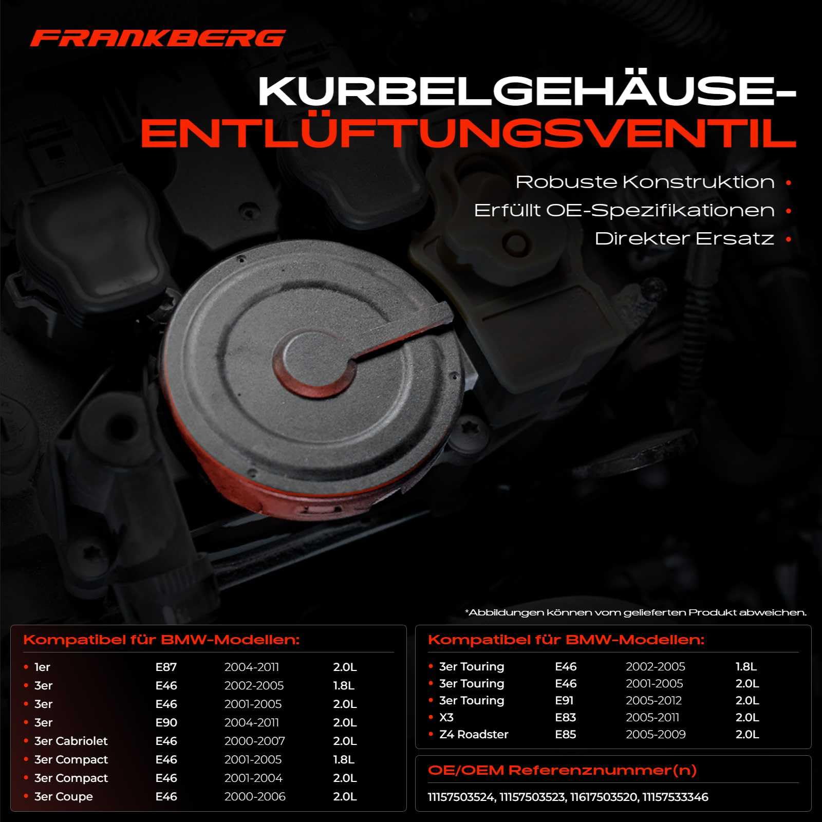 Frankberg Reparatursatz Ventil Kurbelgehäuse Entlüftung Kompatibel mit 3er E46 316i 318i 1.8L-2.0L 2001-2005 3er Touring E46 316i 318i 1.8L 2.0L 2001-2005 Replace# 11617503520