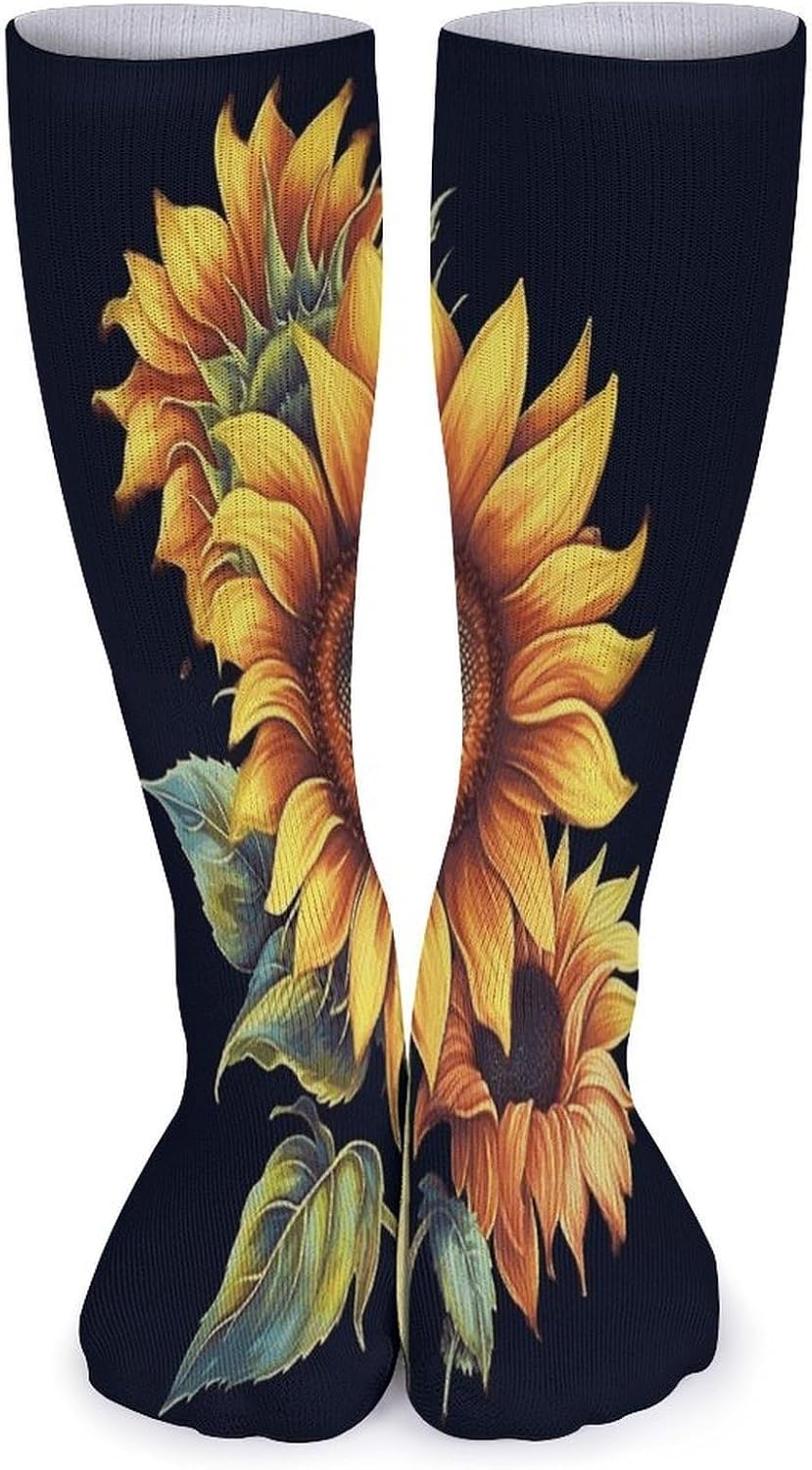 Summer Sunflower Knee High Socks Cozy Knee High Socks Soft Mid-Length Sock for All Seasons Daily Wear Adult