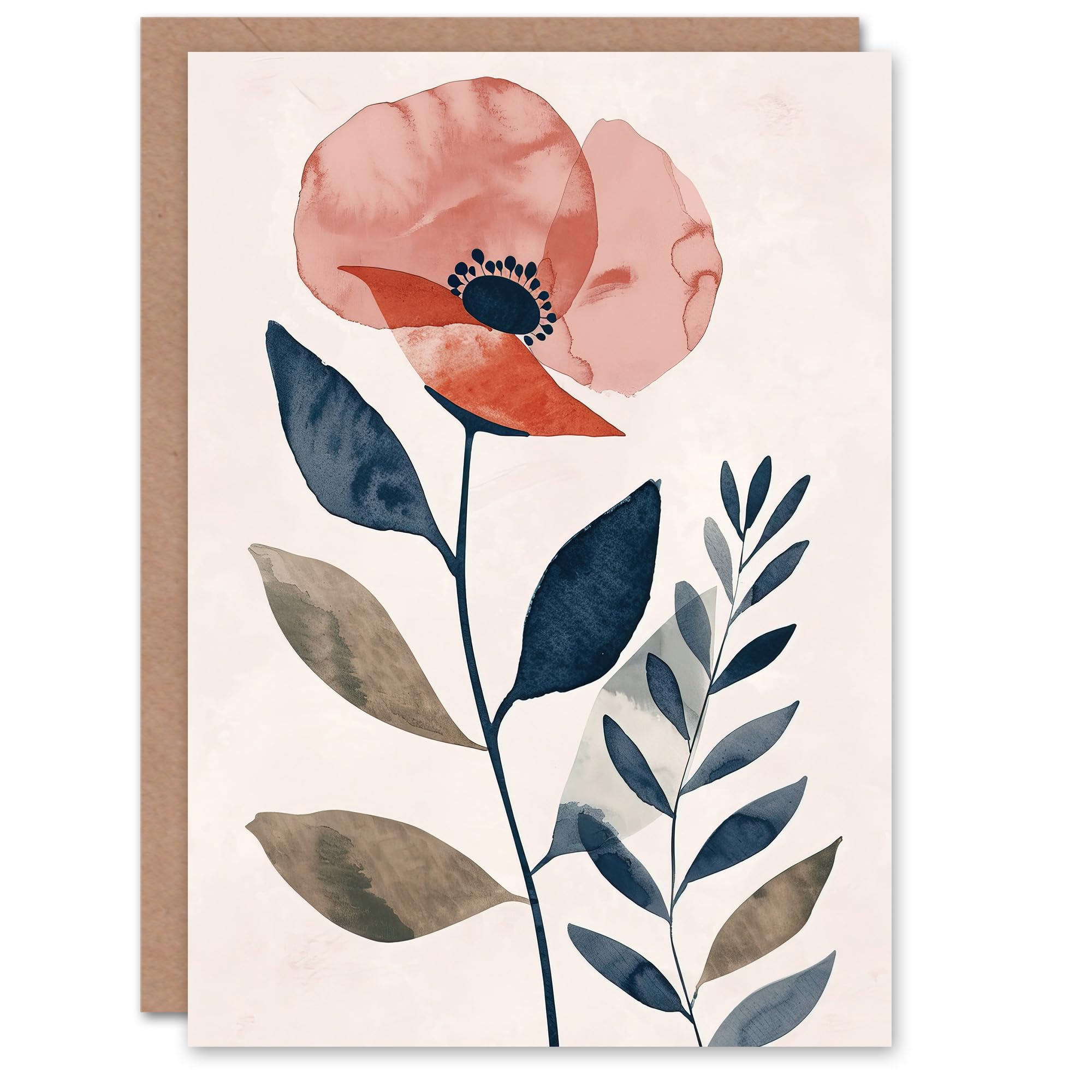 Artery8 - Greeting Card - Boho Poppy Floral Watercolour Birthday - Pink