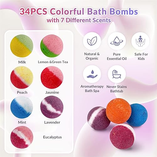 Miniatura 6 de 34 + 6 bombas de baño con juguetes de cristal en el interior para niños, 34 piezas de bombas de baño orgánicas sorpresa juego de regalo