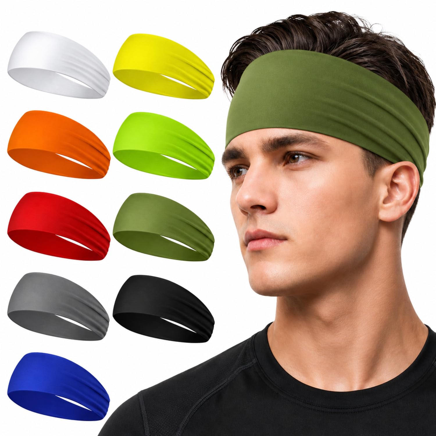 9 pcs Sweatbands for Men Workout Sport Headbands for Men Camo Headband Sweat Absorbing Headband Wide Sweatband for Head Basketball Football Cycling