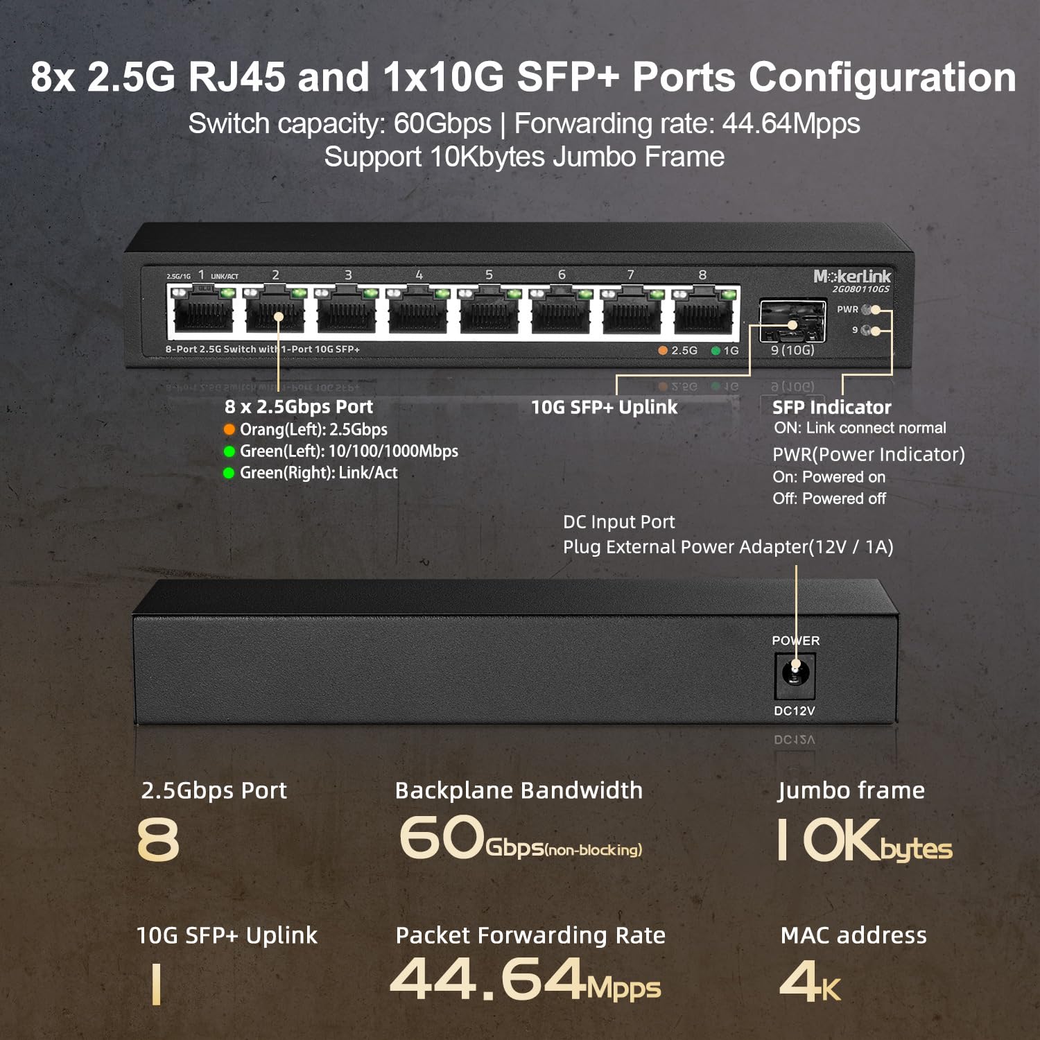 MokerLink Commutateur Ethernet 8 Ports 2,5 G Avec Fente SFP