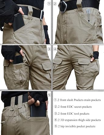 Men's Water Resistant Trousers Relaxed Fit Tactical Combat Army Cargo Work Pants with Multi Pocket