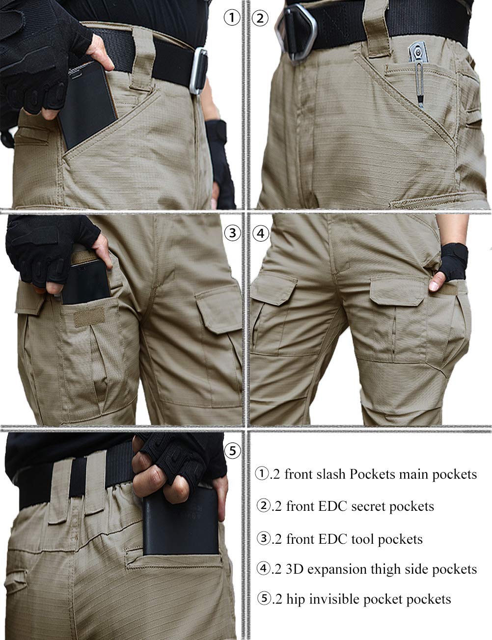 Pantalones Resistentes al Agua para Hombres Pantalones de Trabajo de Carga Militar de Combate táctico de Ajuste Relajado con Bolsillo múltiple