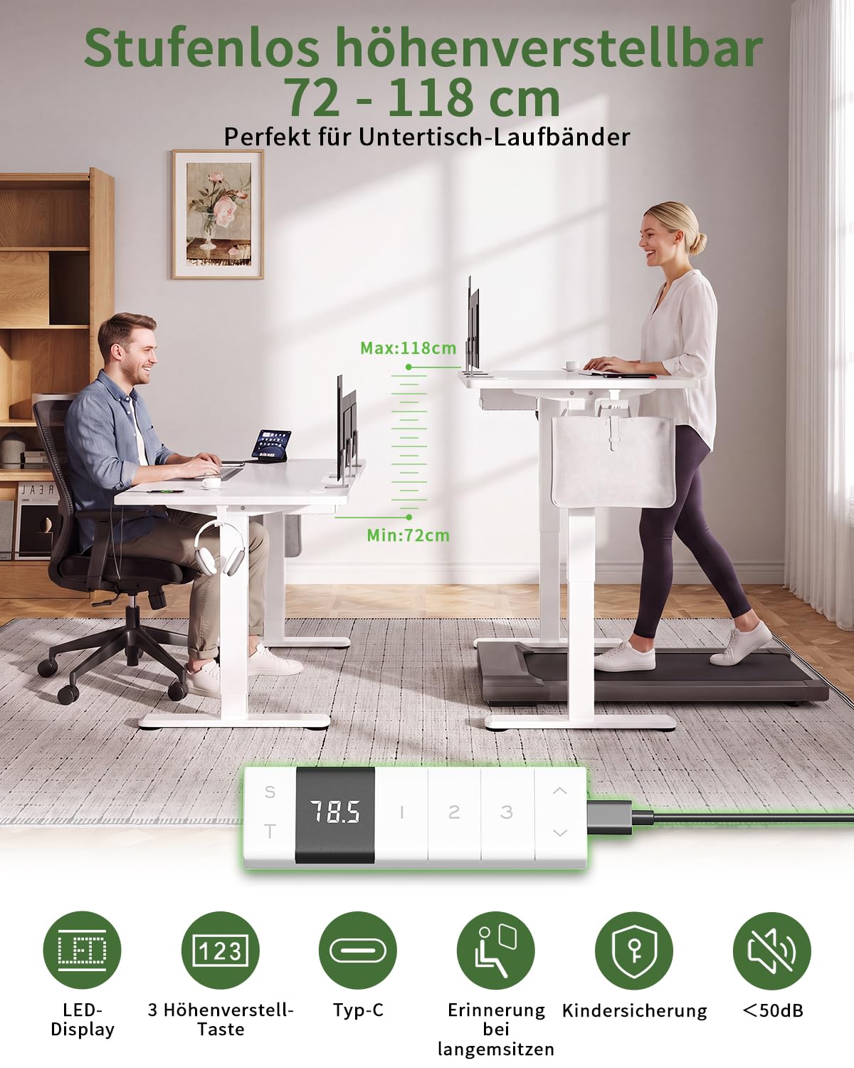 Airfish Höhenverstellbarer Schreibtisch 160x80cm mit USB-C,Eiche | Schreibtisch Höhenverstellbar Elektrisch mit Kabelmanagement, Steh-Sitz Tisch, Bürotisch Computertisch für Home Office & PC