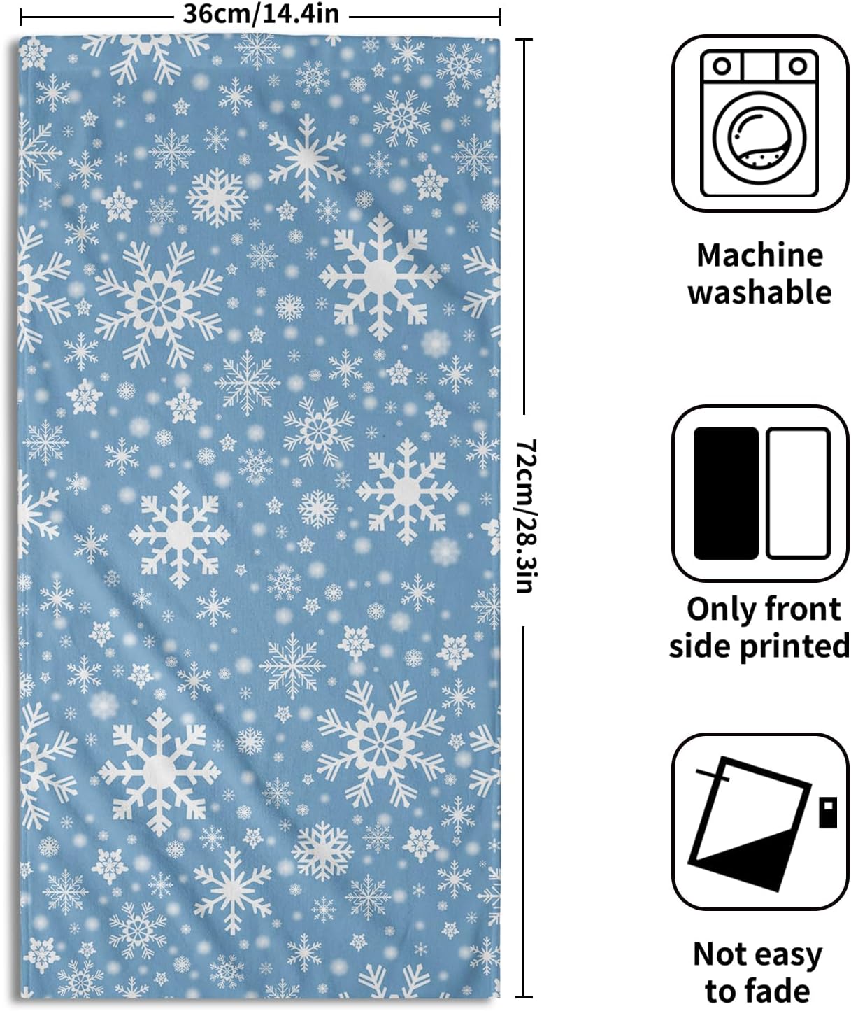 Winter Blue Snowflakes Hand Towels Set of 2 Highly Absorbent Soft Blue Christmas Towels for Bathroom Winter Christmas Deorative Kitchen Towels Washcloth for for House Hotel Gym Spa Yoga Sport 14”x28" - Image 2