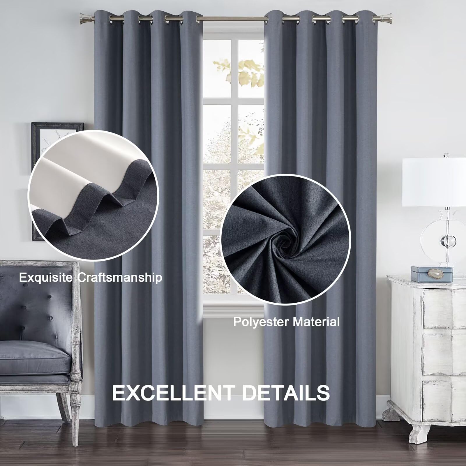 SSWH Rideaux Occultants Thermiques à Oeillets, Rideau Occultant Thermique Isolant Anti UV, Rideaux Opaque Draperies Unis pour Chambre et Salon (Gris, 107 x 244cm)