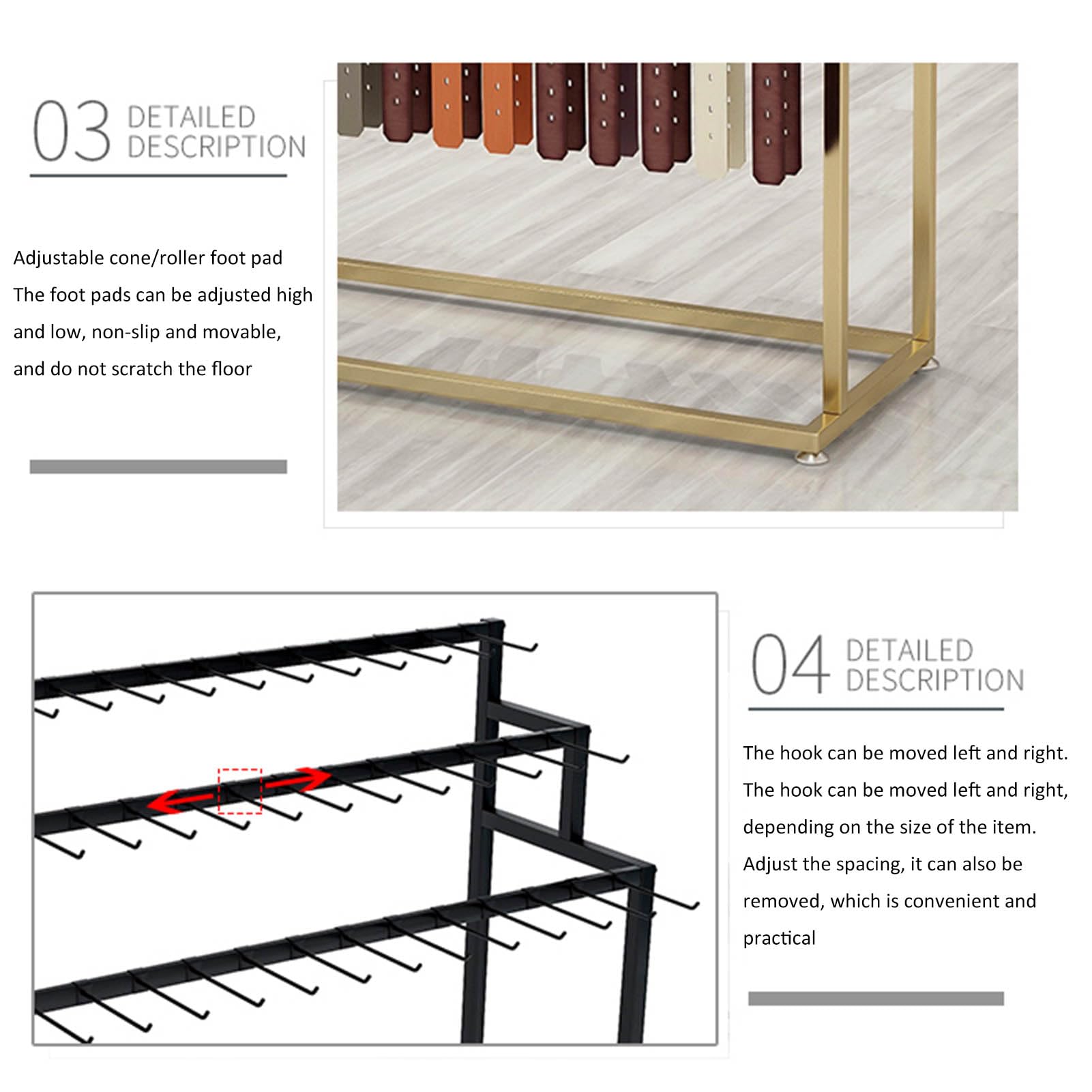 Percha de Metal de 3 Niveles para Colgar Cinturones con Ruedas para Tiendas minoristas, Organizador para Corbatas, Bufandas, chales, Carteras, Joyas