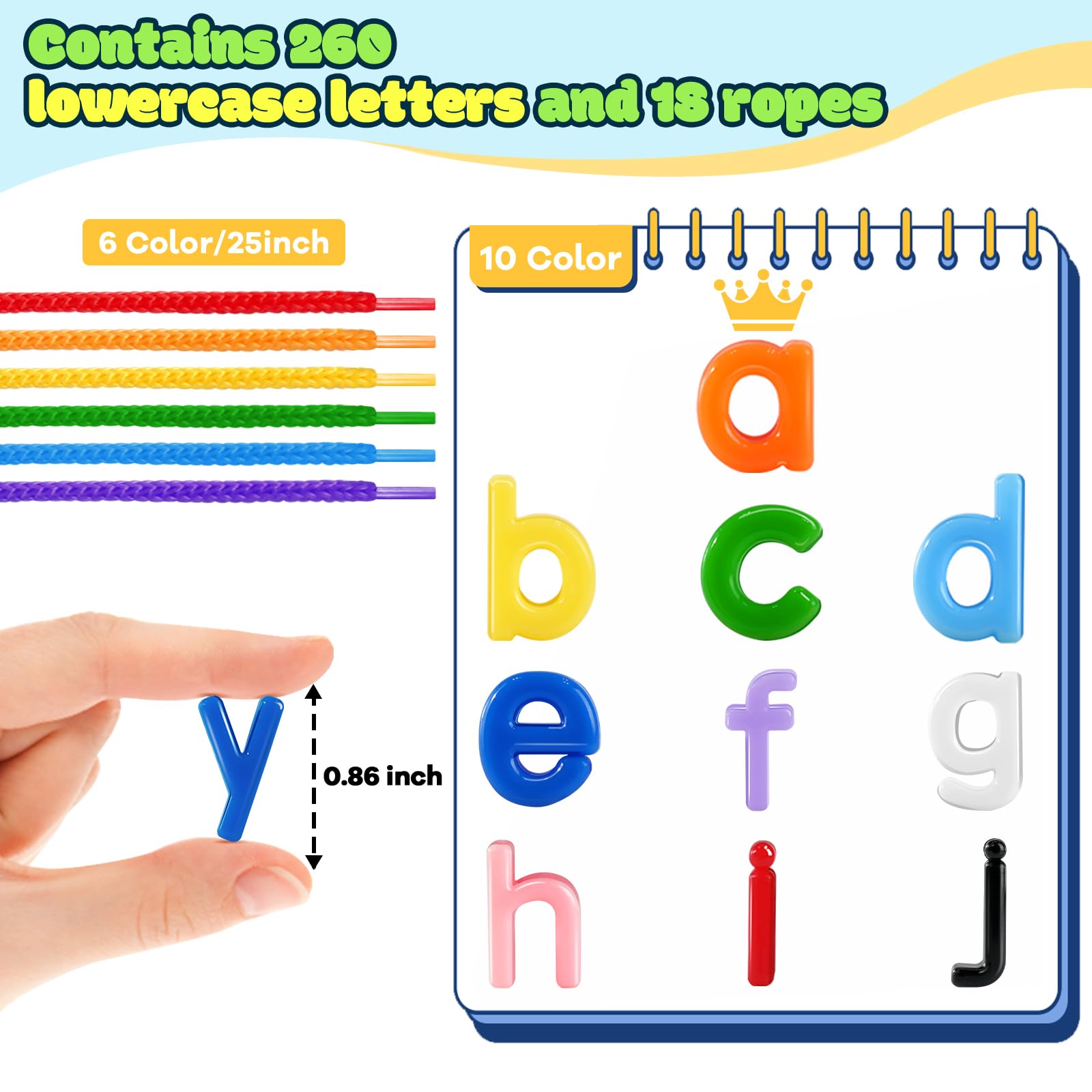 278 letras del alfabeto con cordones y cuentas minúsculas del alfabeto
