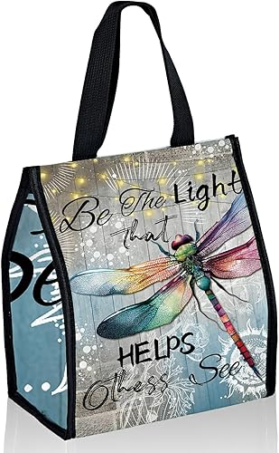 Bolsas de almuerzo de libélula ligeras lindas para mujer, lonchera grande, reutilizable, aislada, bolsa de almuerzo hielera, plegable, portátil, a