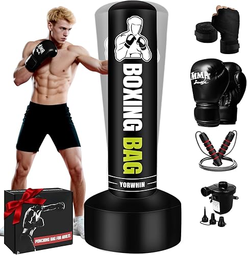 Freestanding Punching Bag for Adults Teens, 70'' Heavy Boxing Bag with Stand with Gloves, Pump and Jump Rope, Women Men Standing Kickboxing Bag for