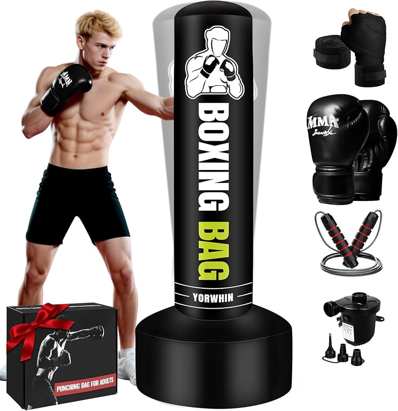Freestanding Punching Bag for Adults Teens, Heavy Bag with Gloves, Pump | 70'' Heavy Boxing Bag with Stand, Women Men Standing Kickboxing Bag for MMA Training Muay Thai Fitness Karate Home Gym