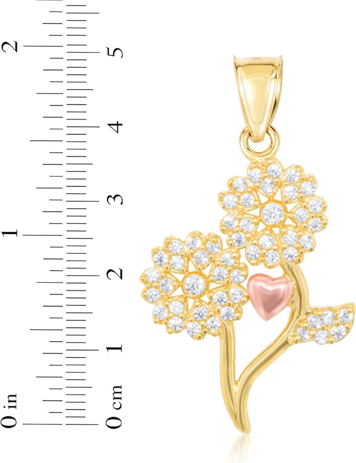 Floreo 10k Yellow Gold CZ Flowers Two-Tone Pendant