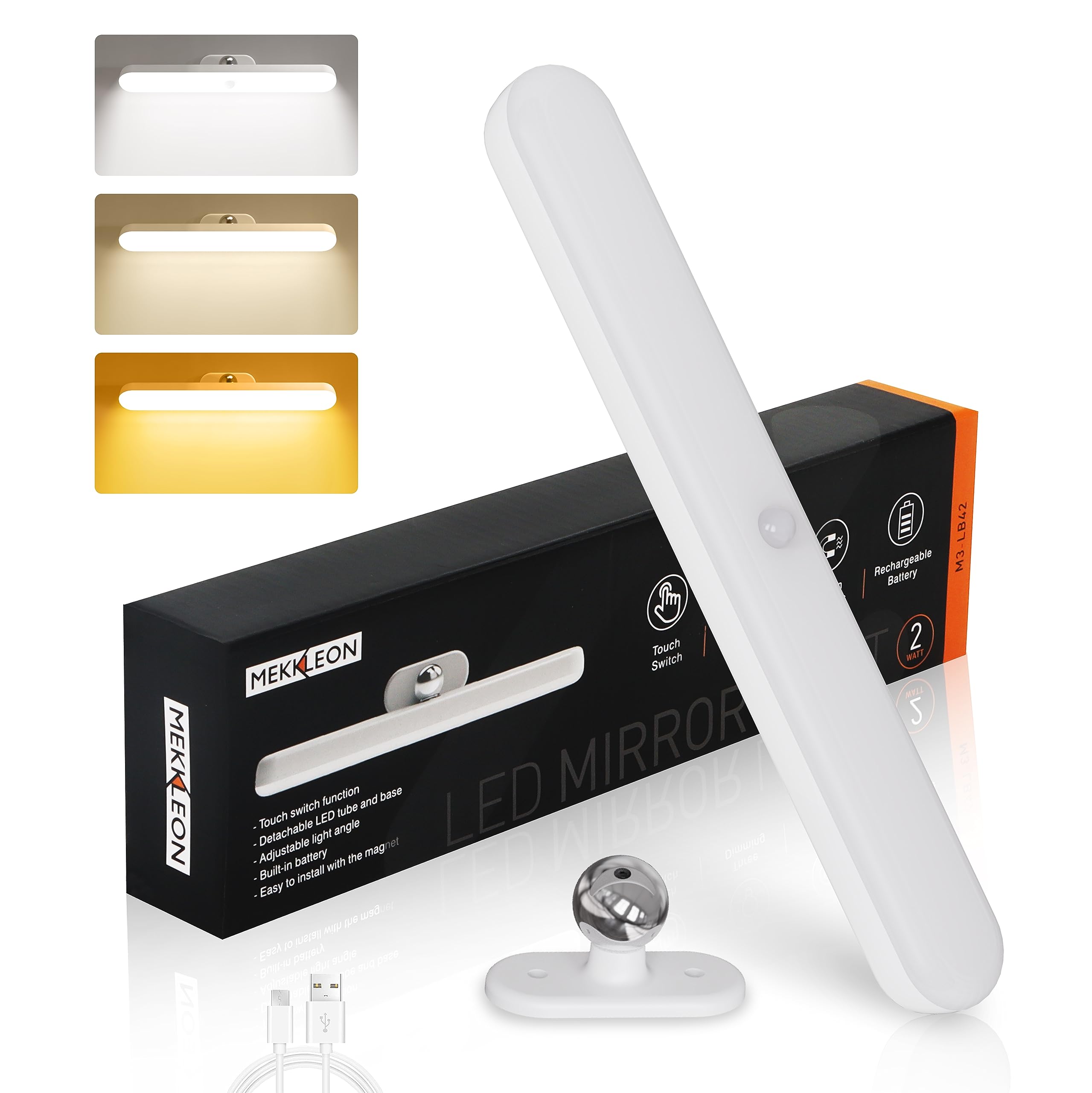 Photo 1 of MEKKLEON LED Vanity Lights for Mirror,2000mAh Led Rechargeable Bathroom Light Fixtures with Motion Sensor,Adjustable Color&Angle Makeup Light,Cordless Magnetic Light for Bathroom Living Room Bedroom